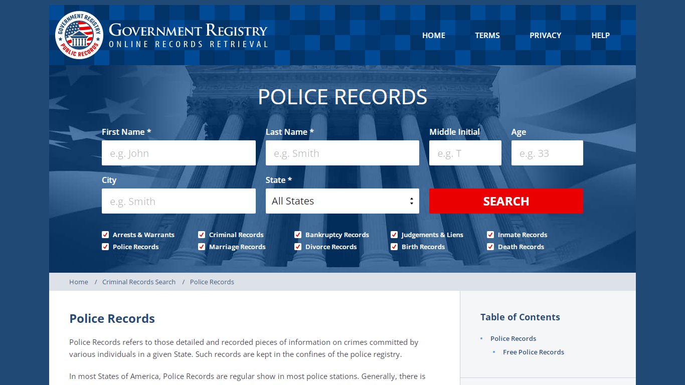 Police Records | Online Police Records | GovernmentRegistry.org